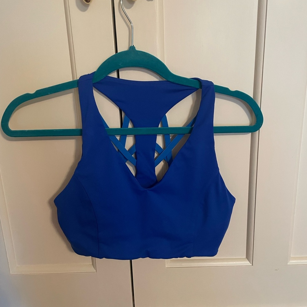 Fabletics blue crisscross sports bra
